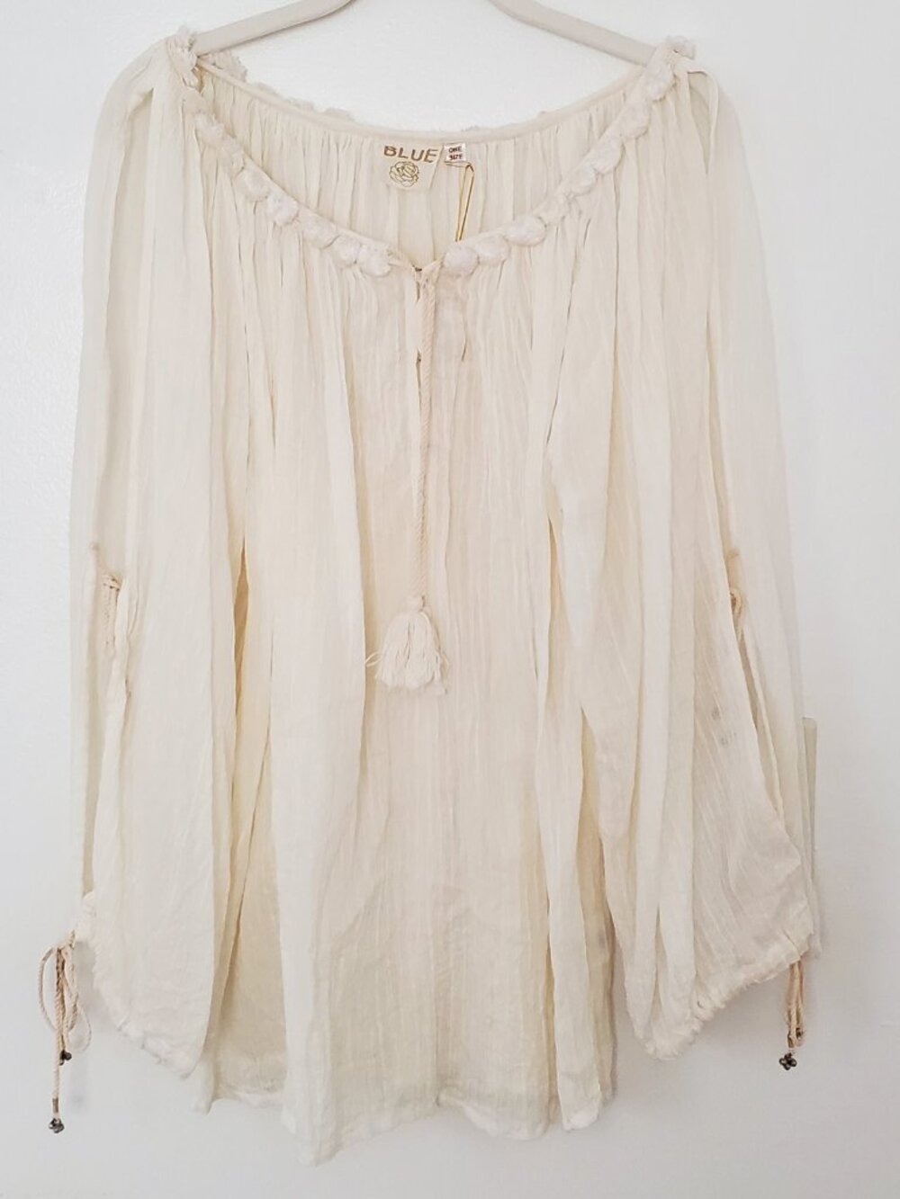 Blue Boheme Cotton Gauze Creme Top One Size